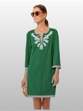 Tuckernuck Green Embroidered Miguelina Shift Dress Sz XL EUC